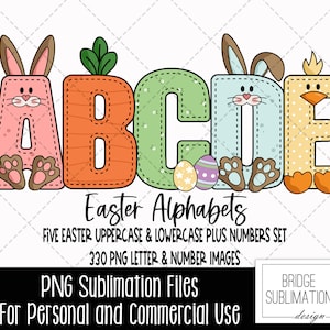 Easter Doodle Alphabet PNG Bundle, Easter Uppercase & Lowercase Letters and Numbers, Easter Sublimation, Easter Font PNG, Commercial Use