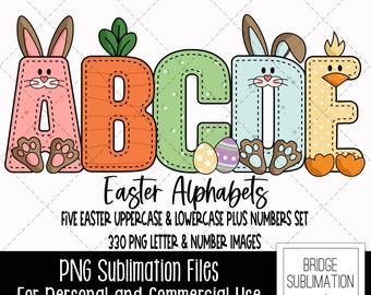 Easter Doodle Alphabet PNG Bundle, Easter Uppercase & Lowercase Letters and Numbers, Easter Sublimation, Easter Font PNG, Commercial Use