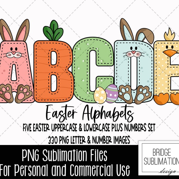 Easter Doodle Alphabet PNG Bundle, Easter Uppercase & Lowercase Letters and Numbers, Easter Sublimation, Easter Font PNG, Commercial Use