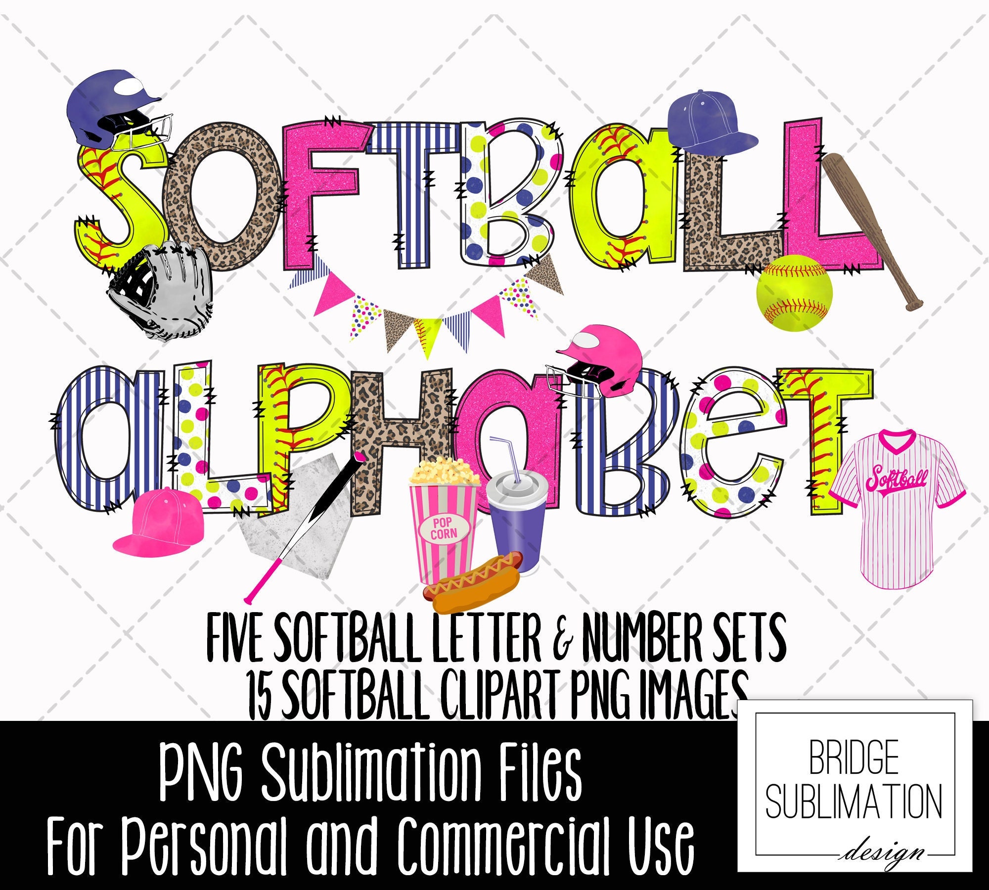 Softball Doodle Alphabet Bundle Softball PNG Letters Numbers Etsy