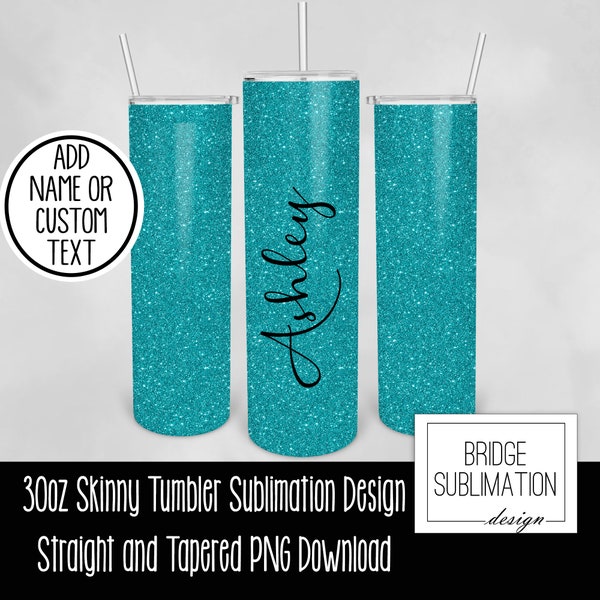 Teal Blue Glitter Tumbler Design Wrap PNG, 30oz Skinny Tumbler Sublimation Design Template, Aqua Sparkle Glitter Tumbler Wrap, Commercial