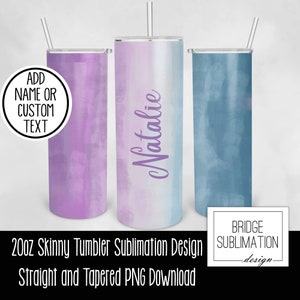 Purple & Teal Watercolor 20oz Skinny Tumbler Sublimation Design Template, Modern Tumbler, Digital Download PNG Instant Download, Commercial