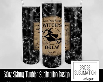 Witch's Brew 30oz Skinny Tumbler Sublimation Design Template, Halloween Marble Wrap, Witch Tumbler PNG, Witch's Brew Label, Commercial Use