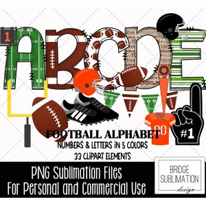 Football Doodle Alphabet Bundle, Football PNG Letters, Numbers & Accessories, Football Font, Sports Alphabet, Download, Commercial Use