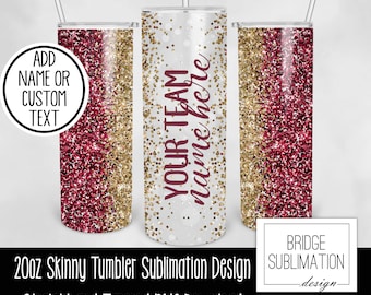 Granat & Gold Team Becher PNG, 20 Unzen Skinny Becher Sublimation Design Vorlage, Granat Gold Glitzer Becher, Namen hinzufügen, kommerzielle Nutzung