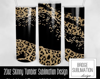 Modèle de conception de sublimation de gobelet maigre imprimé léopard 20 oz, imprimé animal, léopard guépard noir, téléchargement instantané numérique PNG, commercial