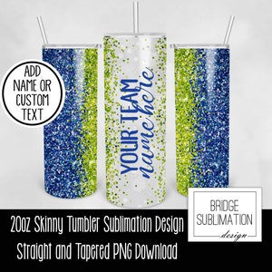 Blue & Green Team 20oz Skinny Tumbler Sublimation Design Template, Blue Green Glitter Tumbler, Add Team Name, Digital PNG, Commercial Use