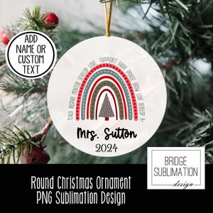 Leraar cadeau rond ornament PNG-sublimatiesjabloon, leraar regenboog kerstornament sublimatie ontwerpen png-download, commercieel gebruik