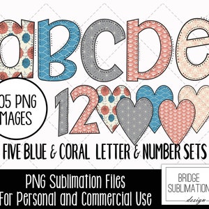 Summer Floral Doodle Letters Bundle, Flower Stripe Letters & Numbers,  Floral Sublimation Design,  Bright Alphabet PNG, Commercial Use