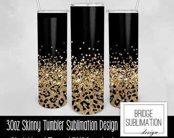 Leopard Tumbler PNG, 30oz Skinny Tumbler Sublimation Design Template, Animal Print, Guépard, Leopard Tumbler Gold Glitter, Utilisation commerciale