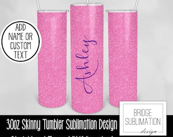 Pink Glitter Tumbler Design Wrap PNG, 30oz Skinny Tumbler Sublimation Design Template, Bright Pink Glitter Tumbler Wrap, Commercial Use