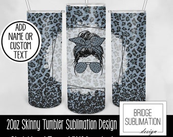 Blaue Mom Life Leopard Print Sublimation, 20 Unzen Skinny Tumbler Sublimation Design Vorlage, Mom Life Wrap, digitaler Download PNG Instant Download