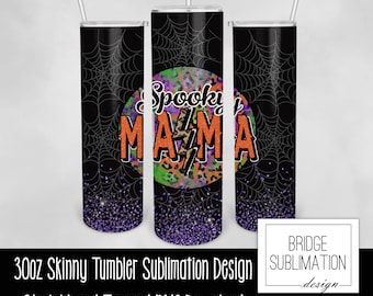 Spooky Mama Halloween Tumbler PNG, 20oz Skinny Tumbler Sublimation Design Template, Rock Band Halloween Tumbler Wrap, Retro Halloween PNG