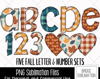 Boho Fall Doodle Letters Bundle, Autumn Alphabet PNG, Fall Autumn Sublimation Design, Fall Leaves Pumpkins Doodle Font, Commercial Use