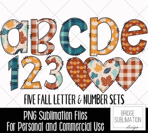 Boho Fall Doodle Letters Bundle, Autumn Alphabet PNG, Fall Autumn Sublimation Design, Fall Leaves Pumpkins Doodle Font, Commercial Use