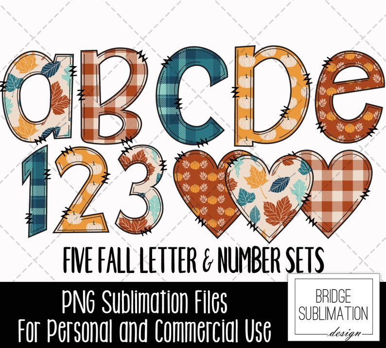 Pacchetto di lettere scarabocchio autunnali Boho, alfabeto autunnale PNG, design a sublimazione autunnale, font scarabocchio con foglie autunnali e zucche, uso commerciale immagine 1