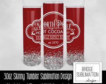Heißer Kakao Becher, 30 Unzen Skinny Becher Sublimation Design Vorlage, Weihnachtsbecher Wrap, Heißer Schokolade Becher, Nordpol kommerzielle Nutzung