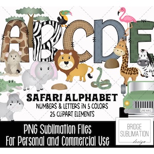 Safari Zoo Doodle Alphabet Bundle, Safari Zoo PNG Letters, Numbers & Accessories, Safari Clip Art Sublimation Design, Hand Drawn Letters PNG image 1