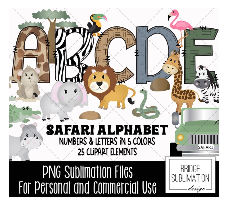 Safari Zoo Doodle Alphabet Bundle, Safari Zoo PNG Letters, Numbers & Accessories, Safari Clip Art Sublimation Design, Hand Drawn Letters PNG image 1