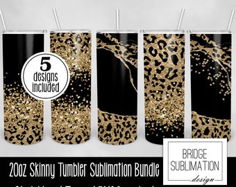 Leopard Tumbler PNG Bundle, 20oz Skinny Tumbler Sublimation Design Templates, Leopard Tumbler Glitter, Animal Print Tumbler, Commercial Use