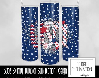 4th of July Stars USA 30 Unzen Skinny Becher Sublimation Design Vorlage, Stars USA Patriotic Wrap, digitaler Download PNG, kommerziell