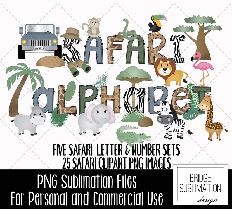 Safari Zoo Doodle Alphabet Bundle, Safari Zoo PNG Letters, Numbers & Accessories, Safari Clip Art Sublimation Design, Hand Drawn Letters PNG image 3