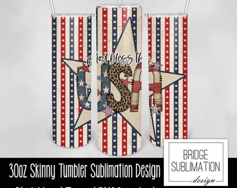 Vintage 4th of July God Bless the USA 30 Unzen Skinny Becher Sublimation Design Template, Star Stripe Wrap, digitaler Download PNG, kommerziell
