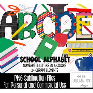 School Doodle Alphabet Bundle, Teacher PNG Letters, Numbers & Accessories, School Sublimation, Teacher Alphabet, Commercial Use