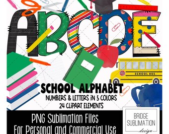 School Doodle Alphabet Bundle, Teacher PNG Letters, Numbers & Accessories, School Sublimation, Teacher Alphabet, Commercial Use