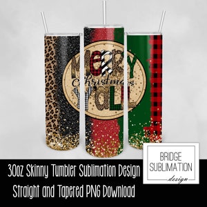 Merry Christmas Y'all Glitter Tumbler, 30oz Skinny Tumbler Sublimation Design Template, Red Plaid Animal Print Christmas Tumbler Wrap Design