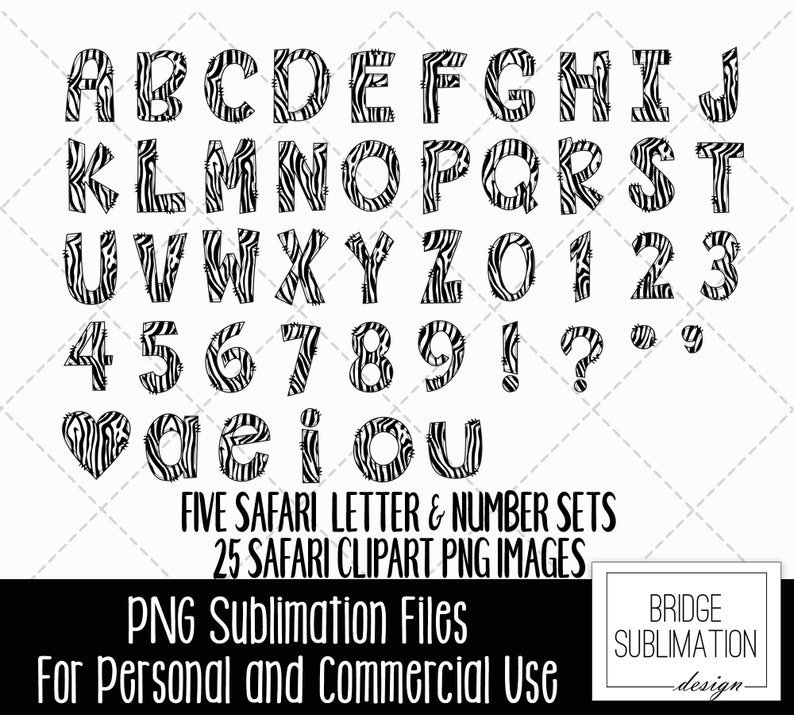 Safari Zoo Doodle Alphabet Bundle, Safari Zoo PNG Letters, Numbers & Accessories, Safari Clip Art Sublimation Design, Hand Drawn Letters PNG image 6