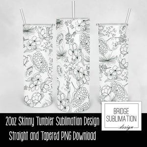 20 Unzen Skinny Becher Sublimation Design Vorlage, Doodle Blumen Design Wrap PNG, digitaler Download PNG sofortiger Download, kommerziell