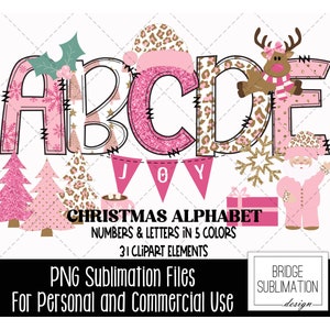 Christmas Alphabet PNG, Christmas PNG Letters, Numbers & Accessories, Pink Christmas Alphabet, Christmas Font, Leopard Font, Commercial Use