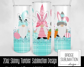 Easter Tumbler PNG, Easter Gnome 20oz Skinny Tumbler Sublimation Design Template, Easter Gnome Tumbler Wrap, Download, Commercial Use