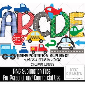 Pacote de alfabeto para rabiscos de transporte, letras, números e acessórios PNG para veículos, fonte para transporte, carro, caminhão, trem, uso comercial