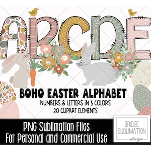 Boho Easter Doodle Alphabet Bundle, Easter PNG Letters, Numbers & Clipart, Easter Sublimation Design, Hand Drawn Easter PNG, Commercial Use