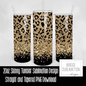 Leopard Tumbler PNG, 20oz Skinny Tumbler Sublimation Design Template, Animal Print, Leopard Tumbler Gold Glitter, Cheetah, Commercial Use