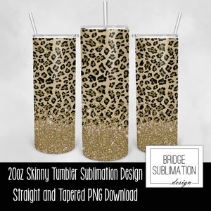 Gold Leopard Glitter Tumbler PNG, 20oz Skinny Tumbler Sublimation Design Template, Gold Animal Tumbler, Gold Cheetah Tumbler, Commercial