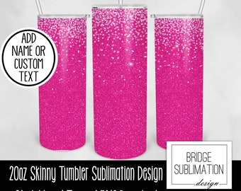 Hot Pink Ombre Glitter Tumbler Design, 20oz Skinny Tumbler Sublimation Template, Bright  Pink Wrap, Instant Digital Download PNG, Commercial