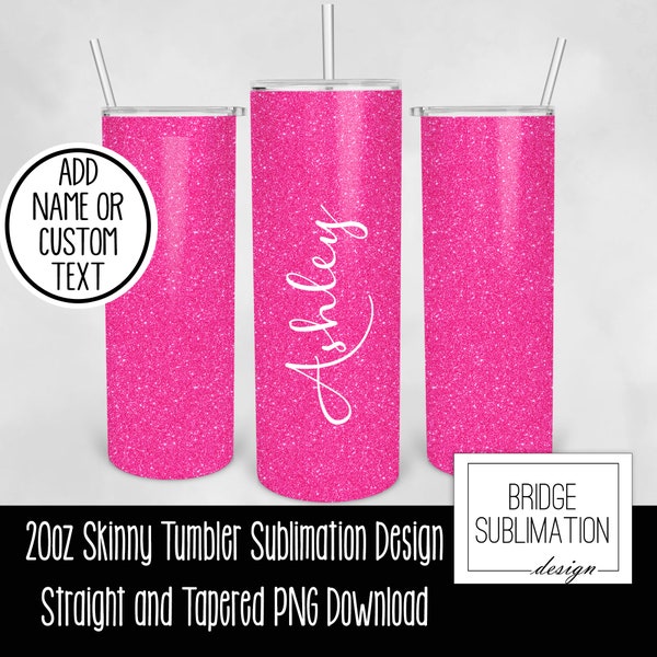 Pink Glitter Tumbler Wrap,  20oz Skinny Tumbler Sublimation Design Template, Bright Pink Glitter Design PNG, Tumbler Wrap, Commercial Use