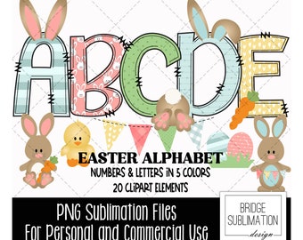Easter Doodle Alphabet Bundle, Easter PNG Letters, Numbers & Accessories, Easter Sublimation Design, Easter Font PNG, Commercial Use
