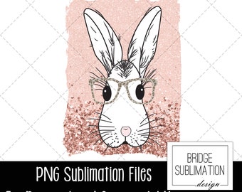 Easter Bunny Sketch PNG, Easter Sublimation Design,  Bunny With Glasses PNG Sublimation Design, Happy Easter PNG, Download, Commercial Use