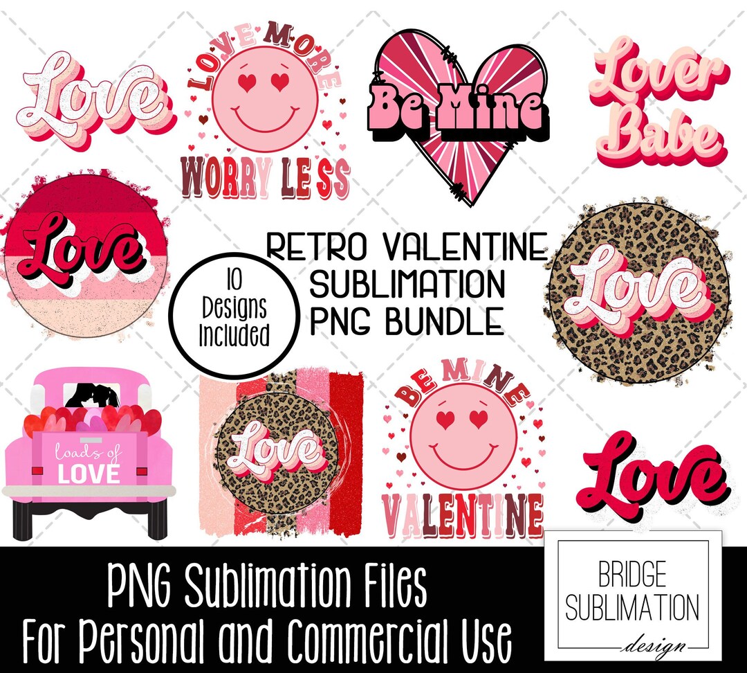 Retro Valentine PNG Bundle, Valentine Sublimation Design Bundle, Love ...