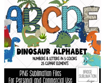 Dinosaur Doodle Alphabet Bundle, Dinosaur PNG Letters, Numbers & Accessories, Dinosaur Clip Art Sublimation Design, Hand Drawn Letters PNG