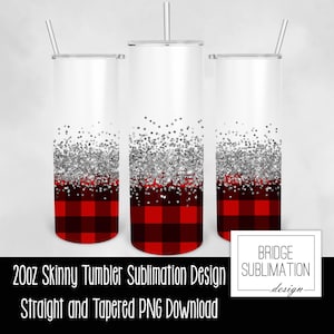 Red Buffalo Plaid Glitter Tumbler, 20oz Skinny Tumbler Sublimation Design Template, Buffalo Plaid Design, Tumbler Wrap, Commercial Use