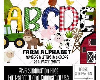 Farm Doodle Alphabet Bundle, Farm Animal PNG Letters, Numbers & Accessories, Farm Sublimation Design, Hand Drawn Letters PNG, Commercial Use