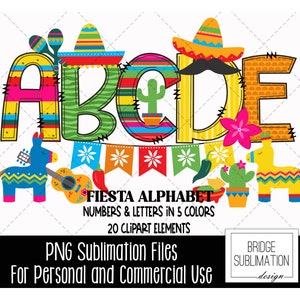 Fiesta Doodle Alphabet Bundle, Fiesta PNG Letters, Numbers & Accessories, Cinco de Mayo Clipart, Mexican Font, Fiesta Clipart Commercial Use