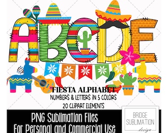 Fiesta Doodle Alphabet Bundle, Fiesta PNG Buchstaben, Zahlen & Zubehör, Cinco de Mayo Clipart, mexikanische Schriftart, Fiesta Clipart Kommerzielle Nutzung