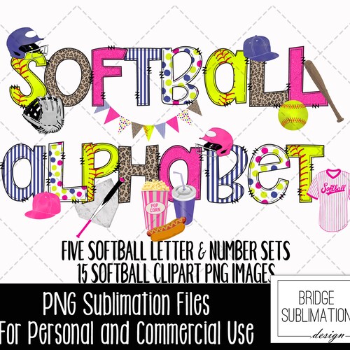 Softball Doodle Alphabet Bundle Softball PNG Letters Numbers | Etsy