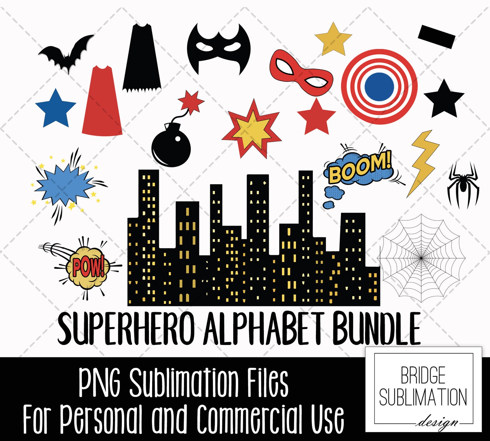 Superhero Doodle Alphabet Bundle, Superhero PNG Letters, Numbers ...